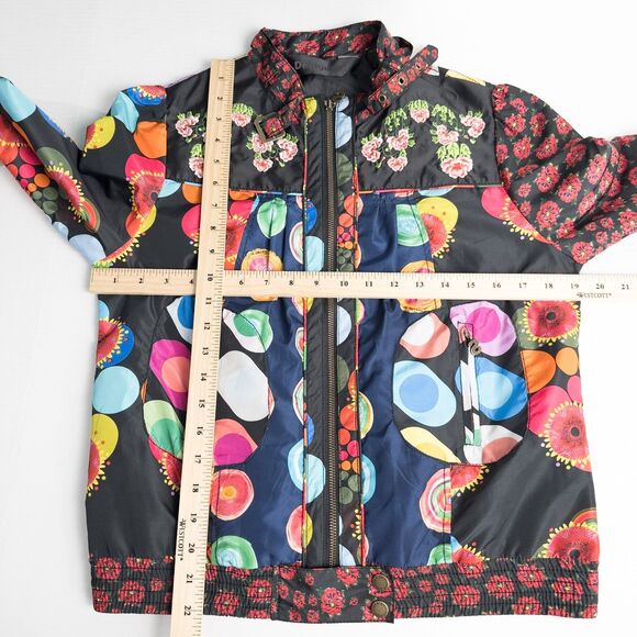 Desigual Embroidered Bomber Jacket Windbreaker Womens 40 Avant Garde Floral - Picture 4 of 16